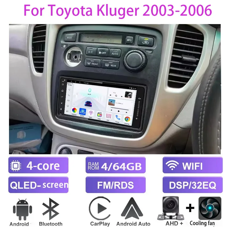 

7” Car Radio For Toyota Kluger 2003-2006 Carplay Android Stereo Head Unit WIFI BT GPS 4+64GB + Rear Camera