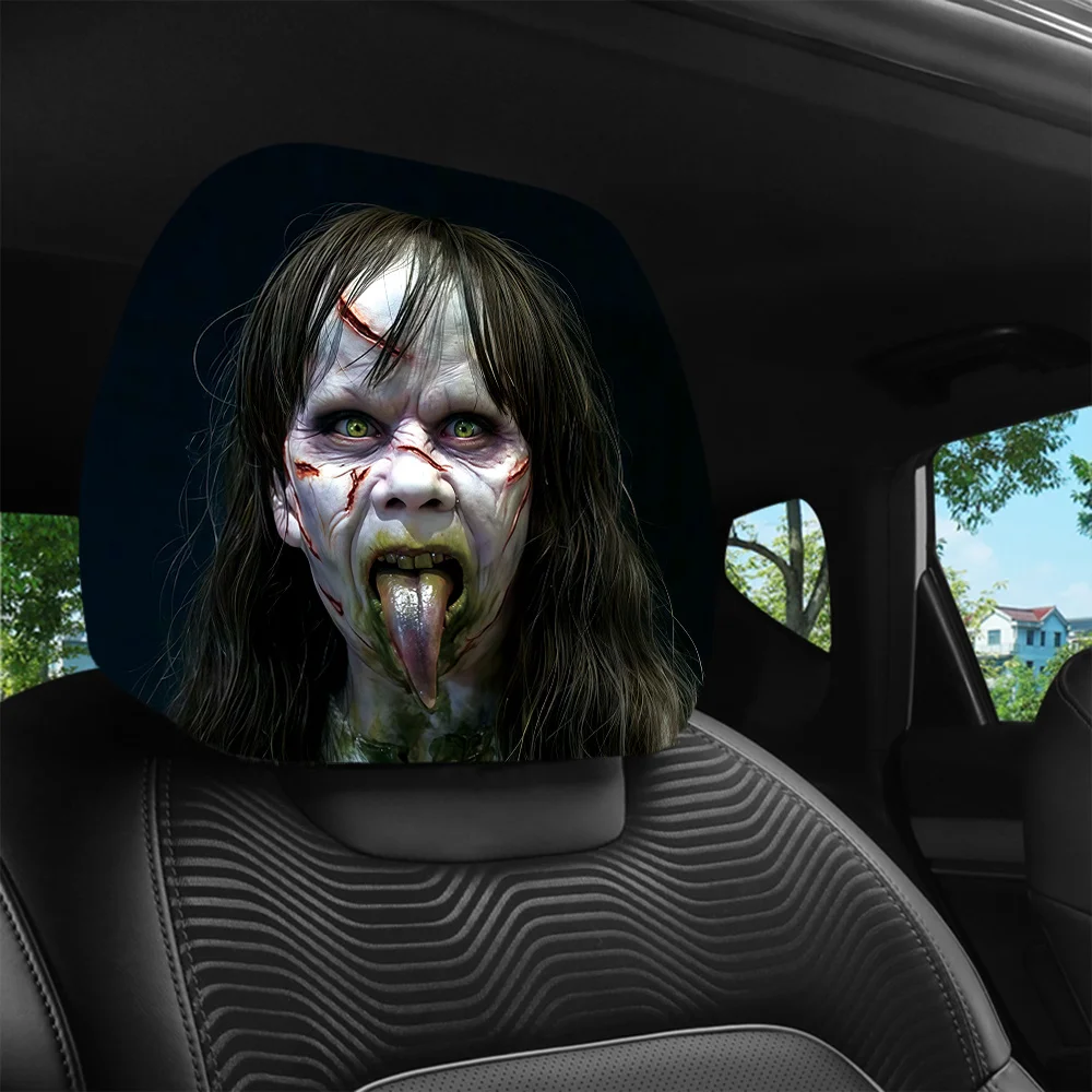 Ferocious Long-Haired Female Ghost Car Headrest Covers, All-Season Use, Essential Seat Protection