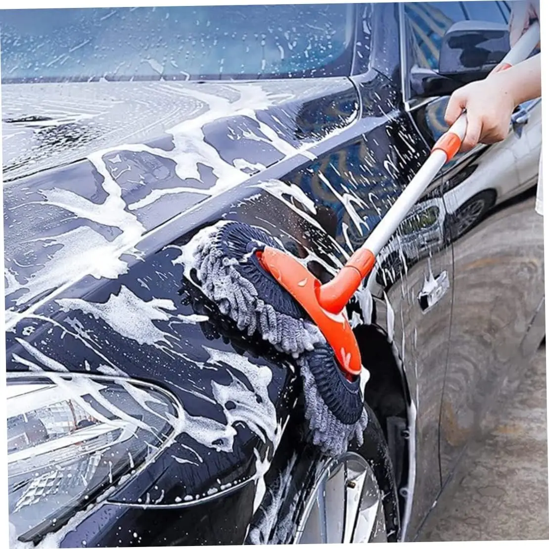 Double Brush Head Car Washing Mop Rectratable Telescopic Rotating Mops Roof Window Cleaning Maintenance for Car Wash Accessories