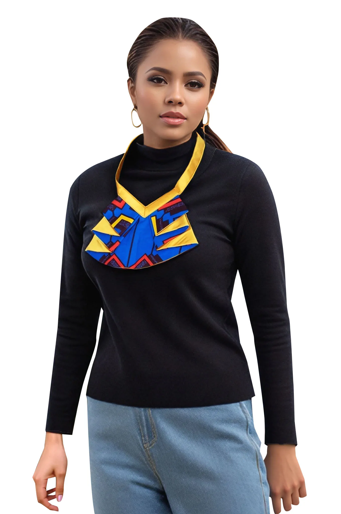 African Geometric Print Bib Necklace - Yellow Satin Trim Ankara Collar - Women's Ethnic Statement Jewelry for Daily & Party Wear