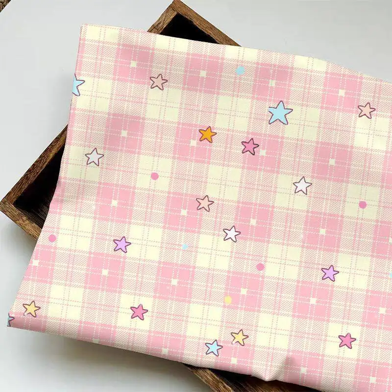 ZYFMPTEX Star Grid Printed Fabric 150x60cm Suitable For DIY Sewing Clothes Bedding Bed Sheets Tablecloth Decorations Handicrafts