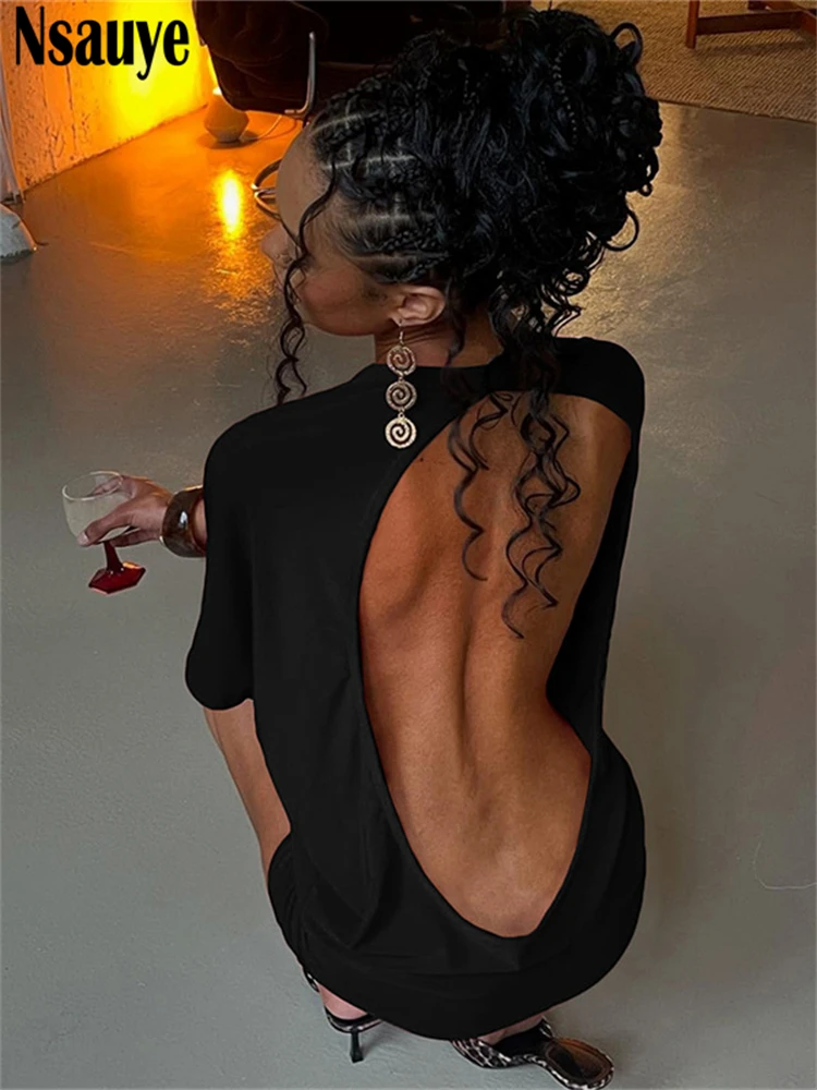 Nsauye Manica corta Casual Donna Estate Mini Aderente T Shirt Abito Abiti Abiti da donna Sexy Club Fashion Party Dress 2025