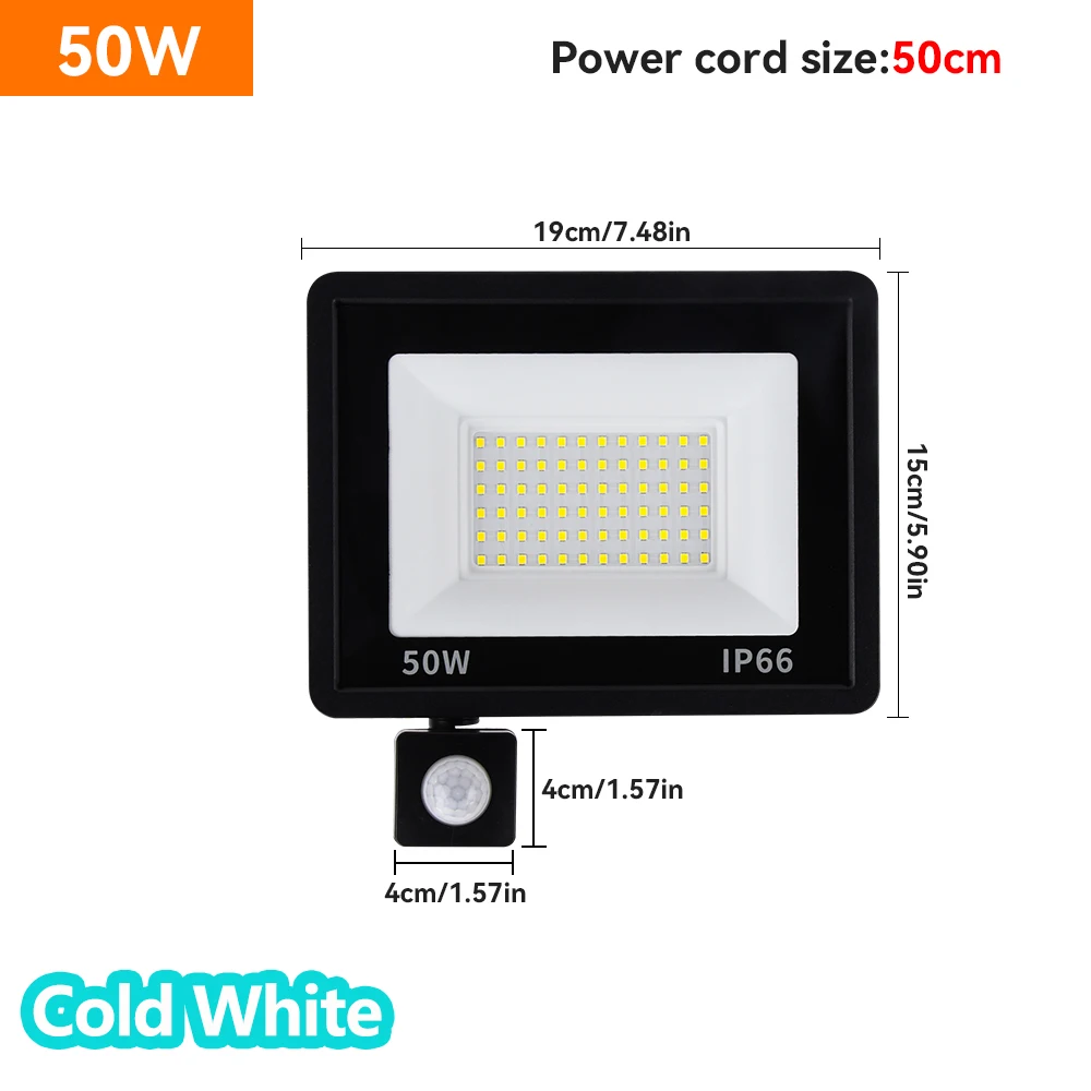 Image of Kaltweißer LED-Flutlichtstrahler, 50 W, wasserdichter Flutlichtstrahler, Außenleuchte, Garten- und Platzbeleuchtung, Garagenbeleuchtung, Straßenbeleuchtung