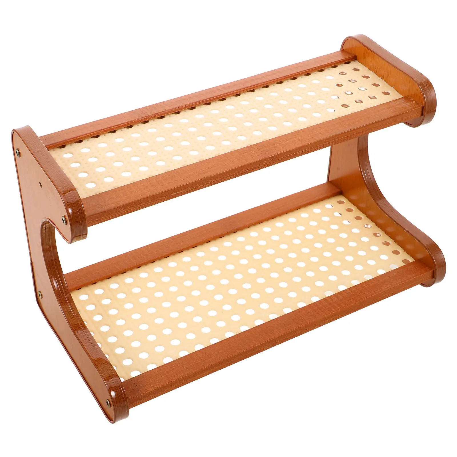 Desktop Organizer Rack Rustic Wood Two Tier Office Desk Shelf Storage Rack Kitchen Counter Spice Holder Multi Layer Storage