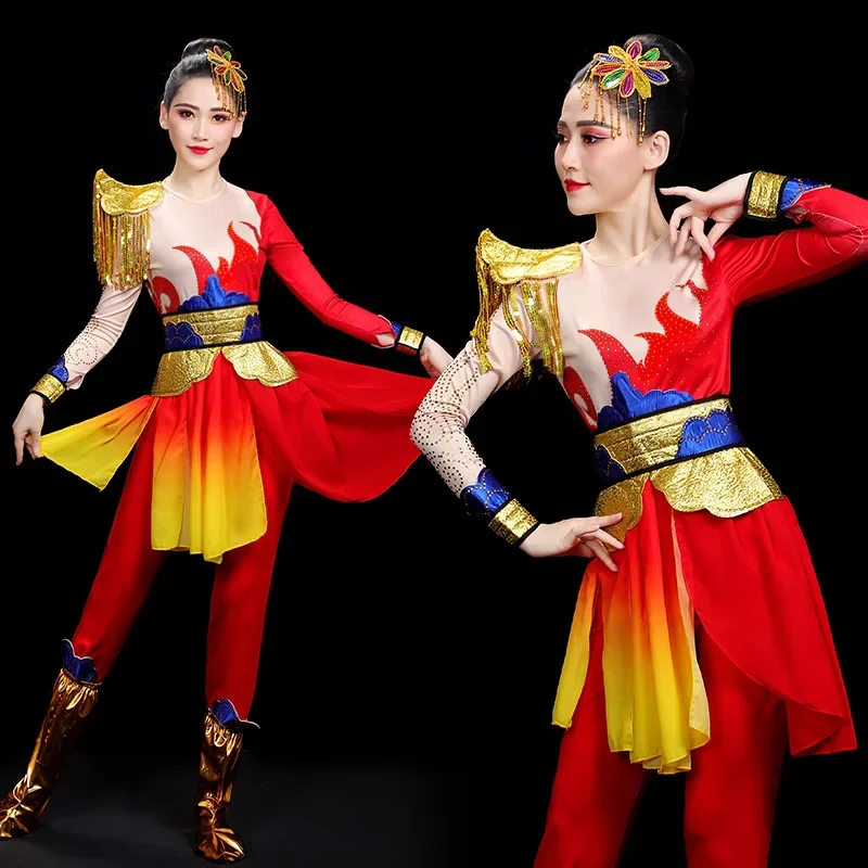 Yangko dance costumes performance costumes red gradient color Chinese style square dance yangko costumes