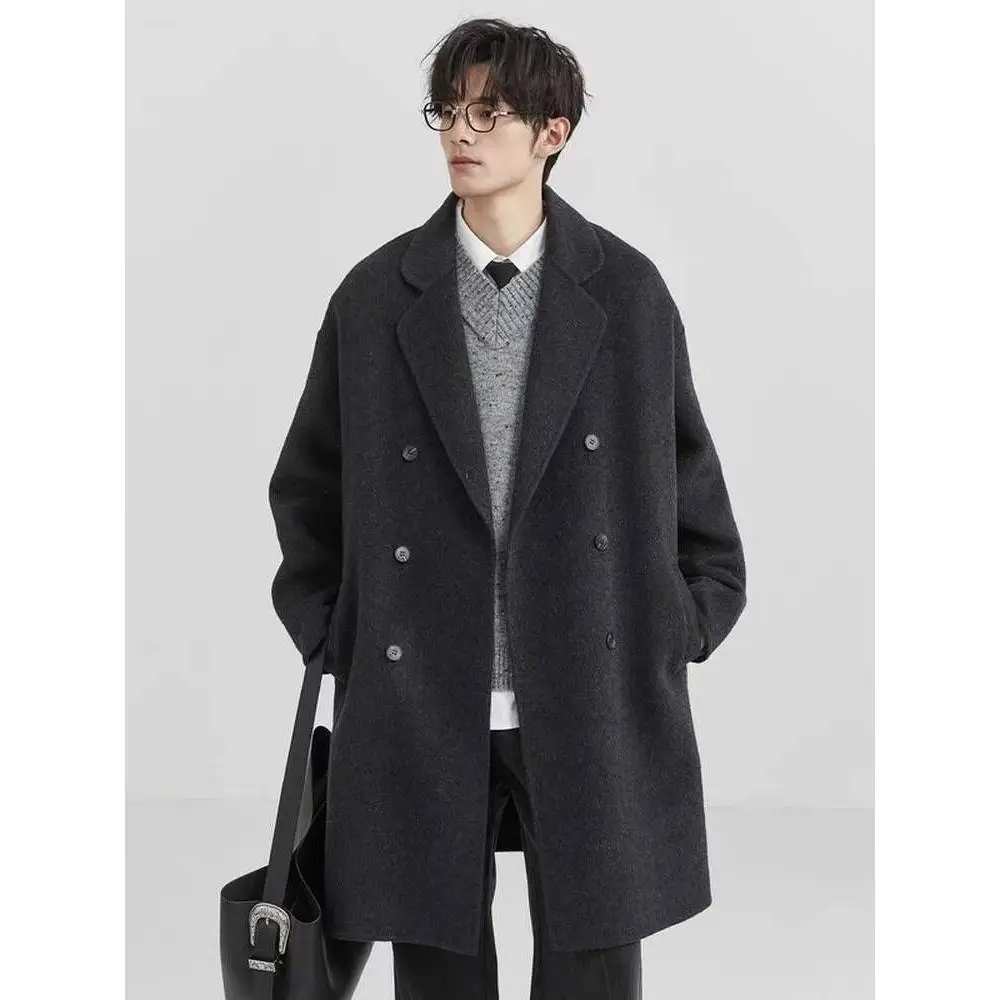 

Casual Hong Kong Sle Men's Jaet Loose Fit Versatile Spring Autumn Polyester Fiber Double Sided Wear Stand Fit Long Sve