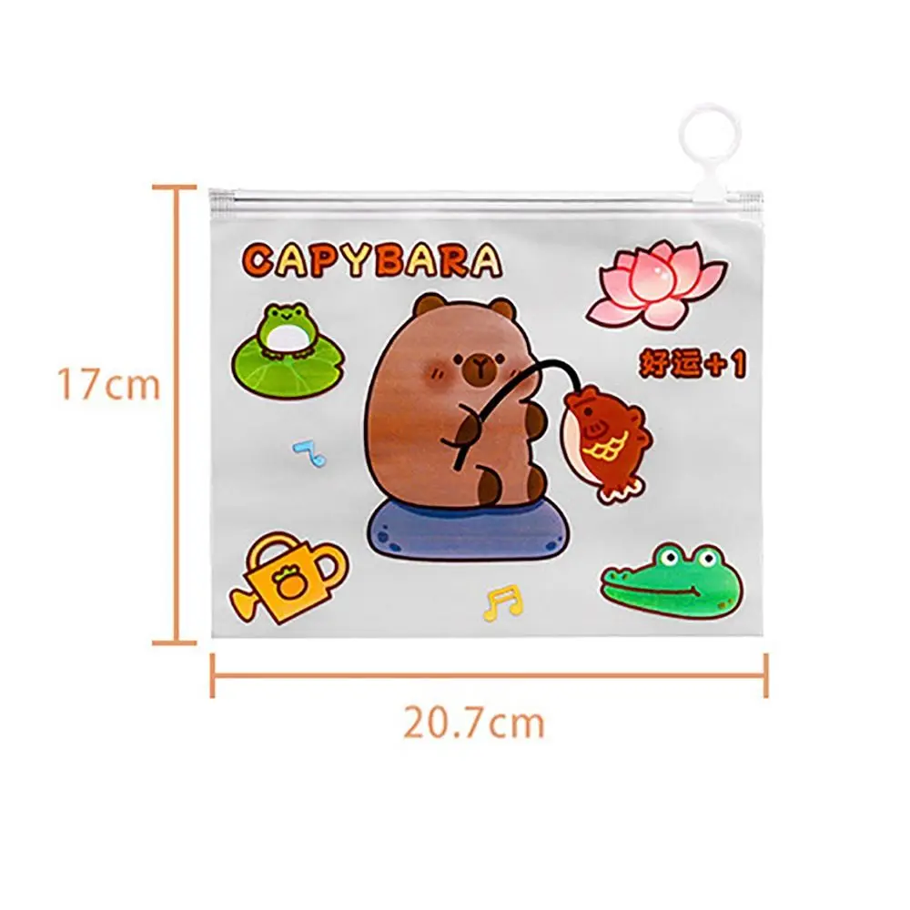 Cartoon PVC Waterproof File Folder Capybara Large Capacity Pen Bag Transparent Zipper Document Folder Gift