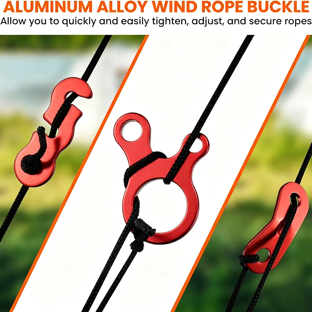 6/10pcs Tent Wind Rope Buckle 3 Hole Outdoor Camping Aluminium Alloy Rope Tensioner Tent Cord Rope Fastener Tightening Hook