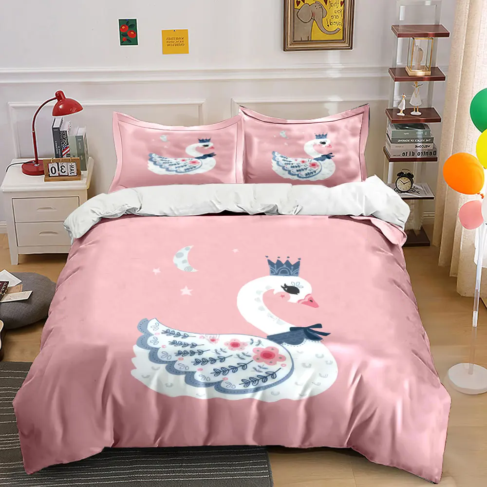 Elegant Swan Nursery Decor Set Multiple sizes kid's and adults' bedroom Exquisite 3PC bedding set, gift