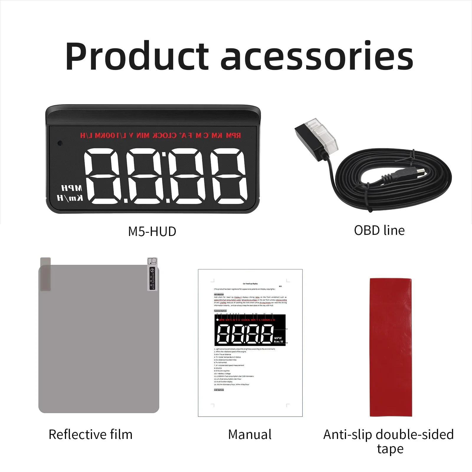 2024 New  OBD2 On-board Computer  M5 HUD Head Up DisplayWindshield Projector Car Digital Display Speedometer Auto Accessories