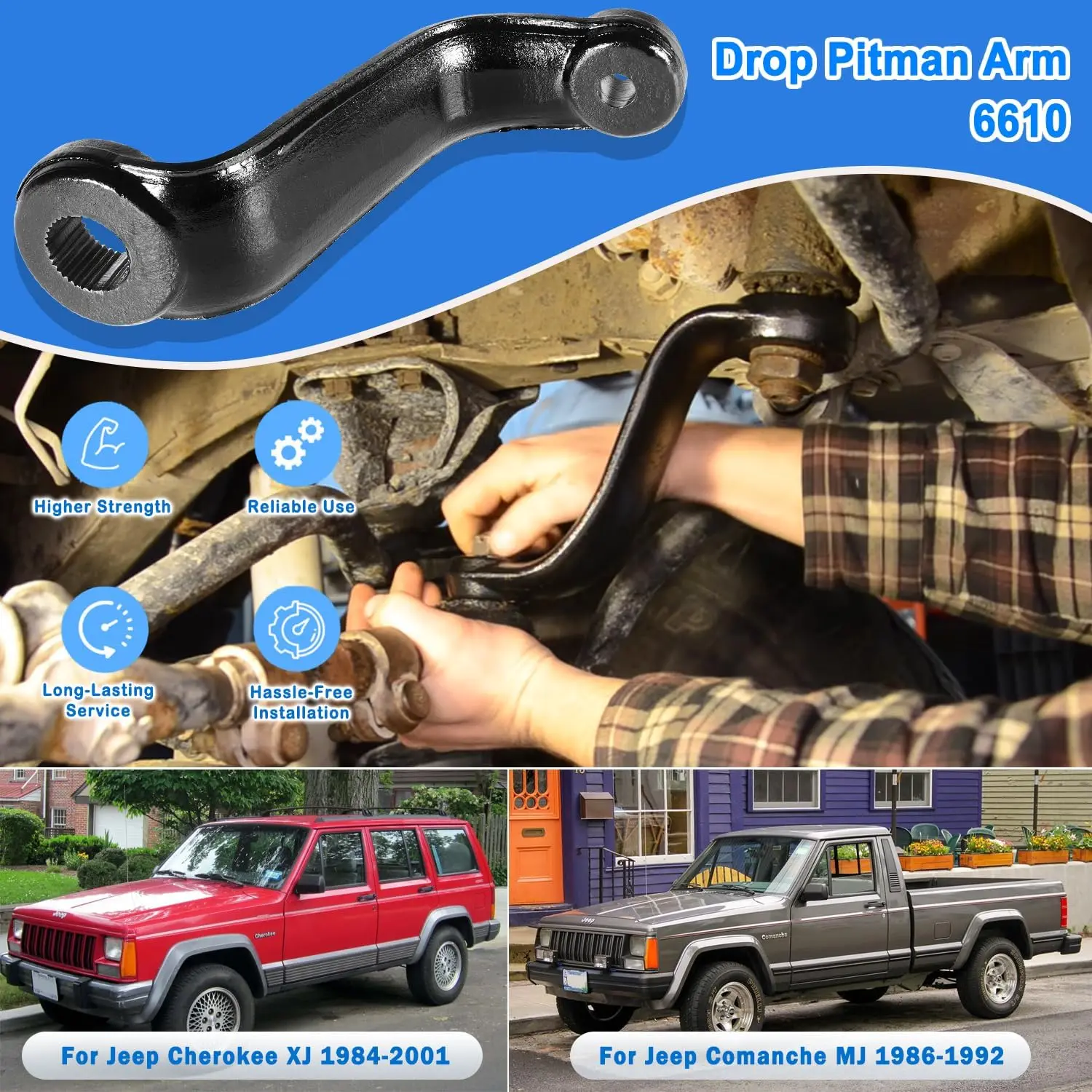 Drop Pitman Arm 6610 for Jeep Cherokee XJ 1984-2001, Jeep Comanche MJ 1986-1992, Pitman Arm Power for 6\