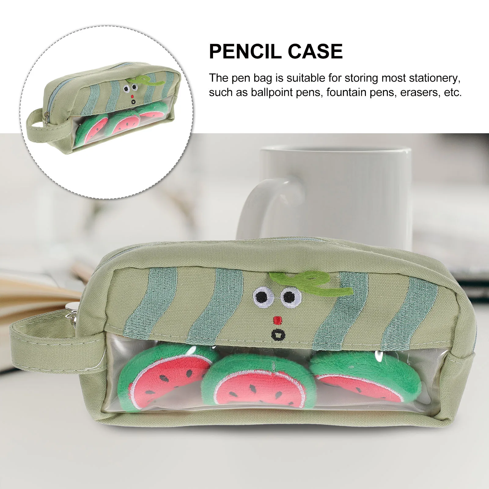 

Watermelon Pen Bag Canvas Pencil Case Cute Cartoon Pink Large Capacity Portable Kids Gift Washable Smooth Zipper Design