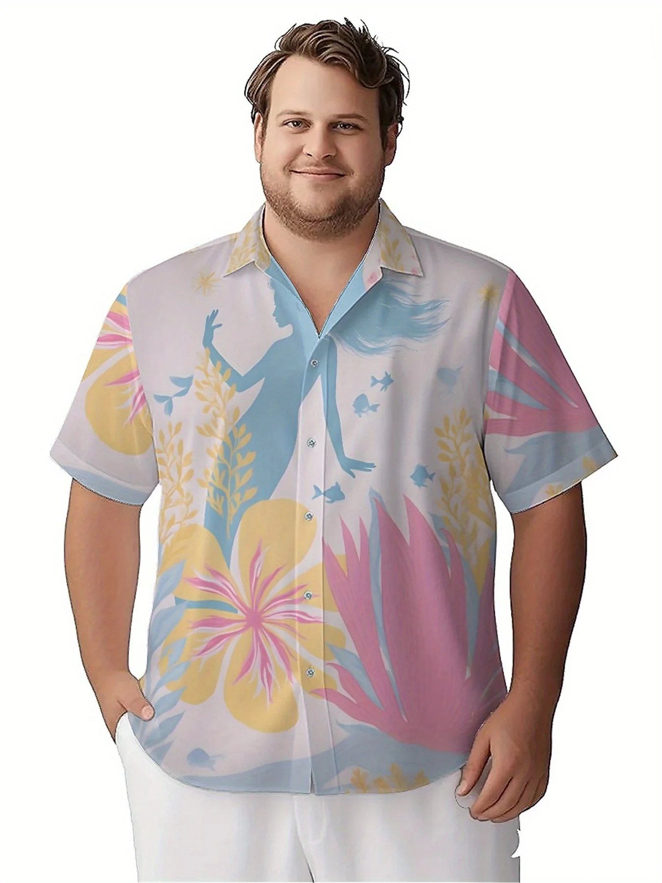 Men's Plus Size Hawaiian Shirts Forest Mermaid Pattern, Unisex Aloha Shirts,New in Summer Tops Tee,streetwear
