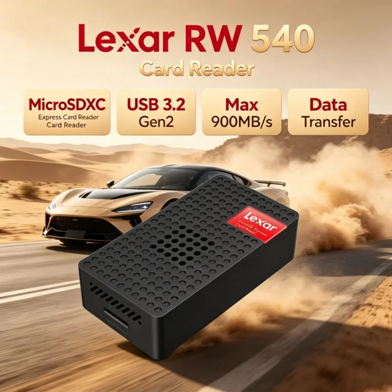 Lexar MicroSDXC Express Card Reader RW540 UHS-I UHS-II Built-in Fan PLAY PRO MicroSD Card Reader for Photo Transfer