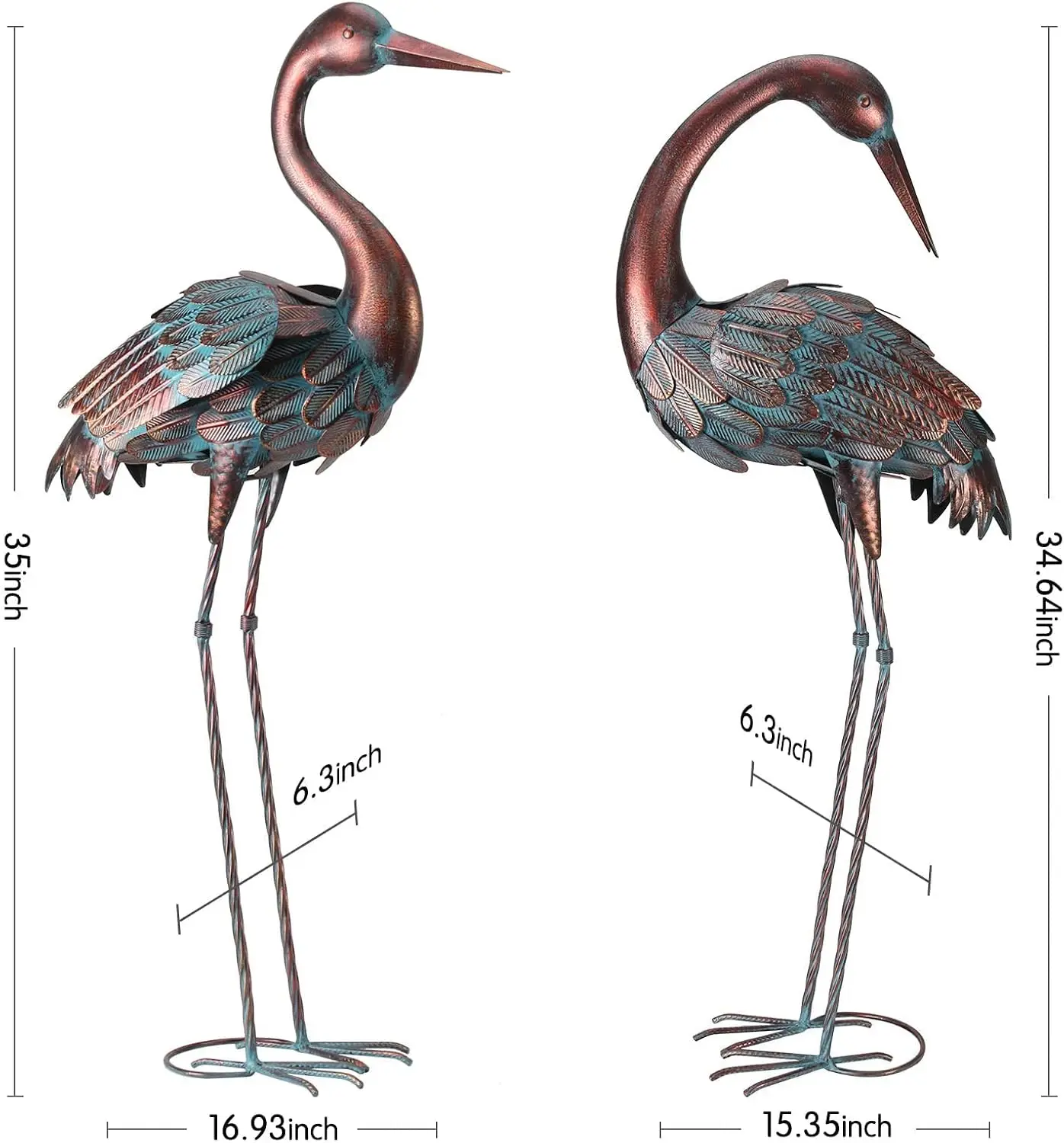 Heron Sculpture Metal Yard Art Outdoor Crane Decor Bird Set