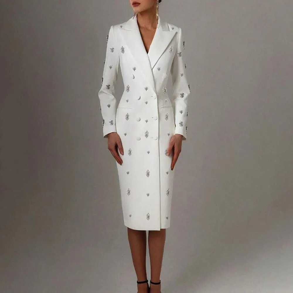 White Beading Mother Of Bride Dresses Plus Size Double Breasted Notch Lapel Women Suit Jackets Custom Made Ladies Prom Blazer