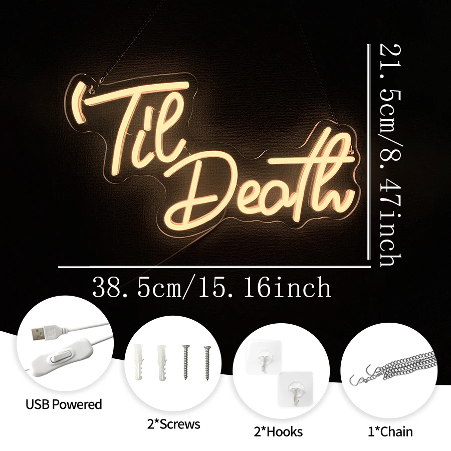 Til Death Neon Sign For Wall Decor,Light Up Sign For Bedroom,Living Room,Wedding,Birthday Party,Bar,Anniversary Proposal Party