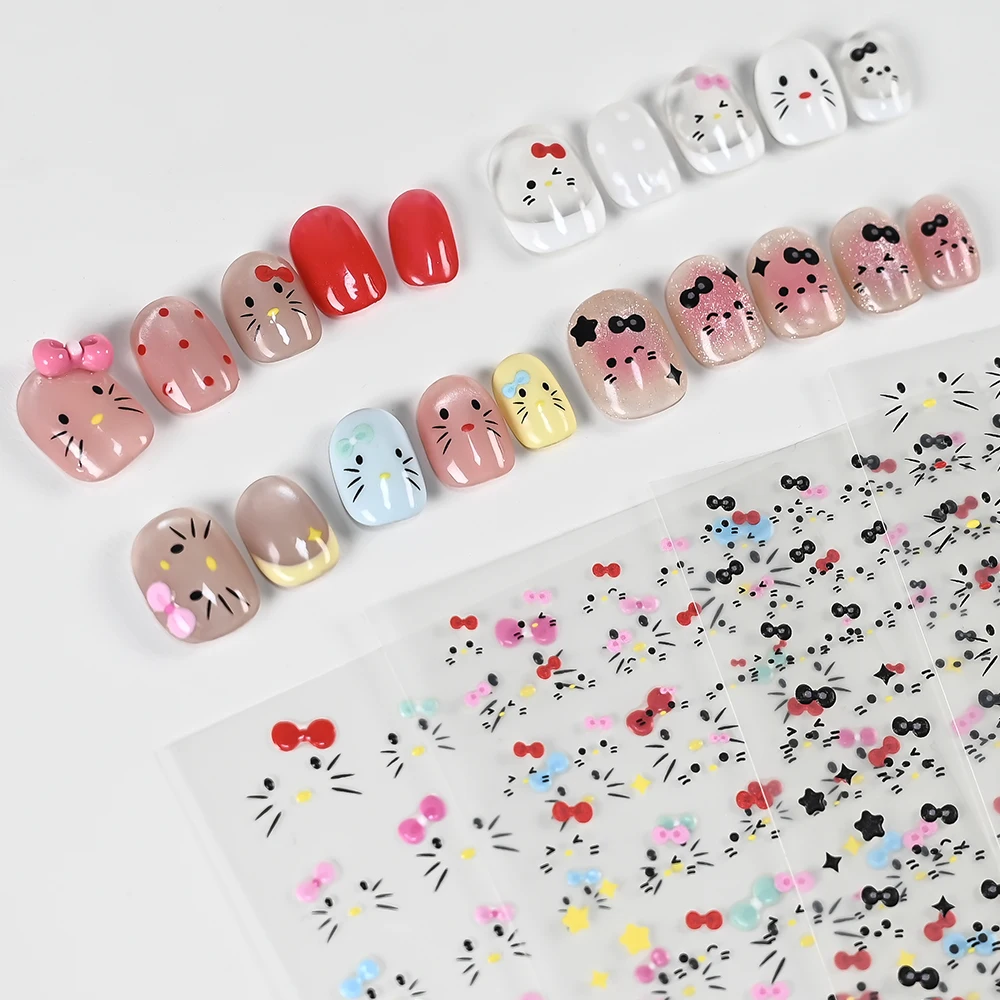 5D In Rilievo Simpatico Gattino Unghie artistiche Decalcomanie Autoadesive Giocoso Graffiti KT Gatto Viso Decorazioni Per Unghie Manicure FAI DA TE Decalcomanie di Arte Acce