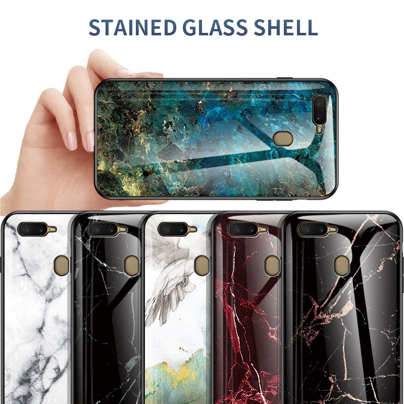 Oppo A12 CPH2083 CPH2077 Case Marble Tempered Glass Hard Back Cover Phone Case Silicone Bumper for Oppo A12 OppoA12 CPH2077