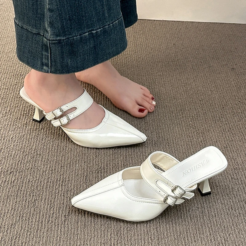 Women Pointed Toe Sandals High Heels Leather Shoes Slingback Sandals 2026 Summer Luxury Pumps Dress Elegant Pumps Mujer Slides