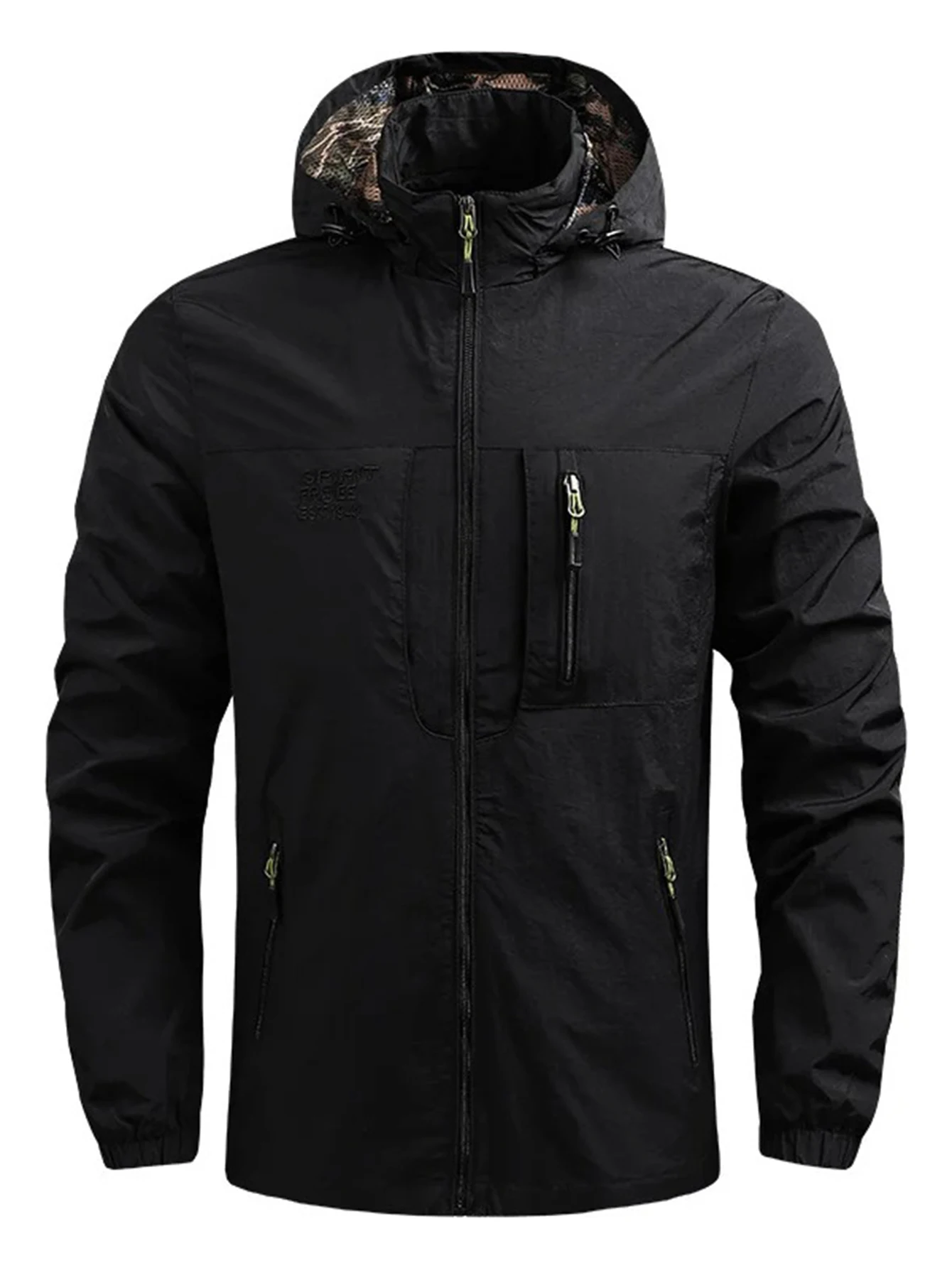 

Men's Anti-Wrinkle Windproof Jacket - Breathable Fabric, Detachable Hood & Multi-Zip Pockets, Versatile for Commute & Casual