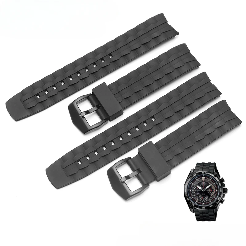 Soft Silicone 22mm Men\'s Watch Band for Casio Edifice EF-550D/535bk Series Steel Needle Buckle Rubber Sports Waterproof Strap