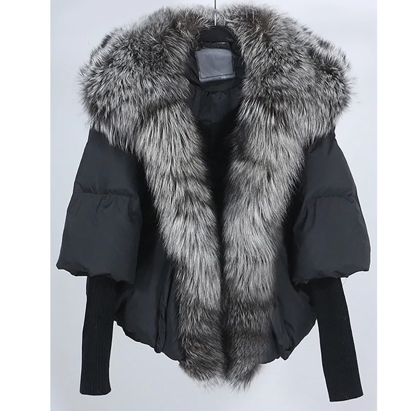 

Women's Fashionable Elegant Autumn Winter New Arrival Short Padded Jacket White Duck down Real Fox Fur Collar Thread Sleeve