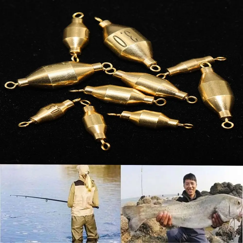 

10pcs 360 Degree Rotation Fishing Brass Sinker Copper Weight Two Swivels Drop Shot Fishing Sinker Casting