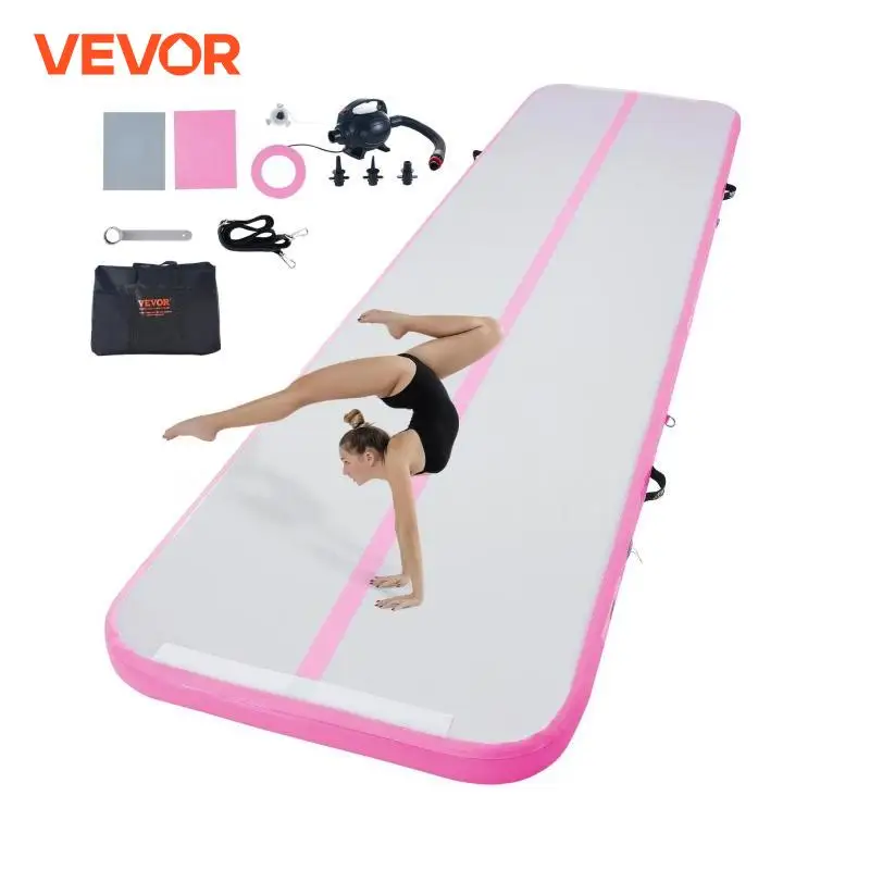 VEVOR Gymnastics Air Mat 4 in Tumble Track with Electric Pump Training Mats for Home Use/Gym/Yoga/Cheerleading/Beach 13 ft Pink