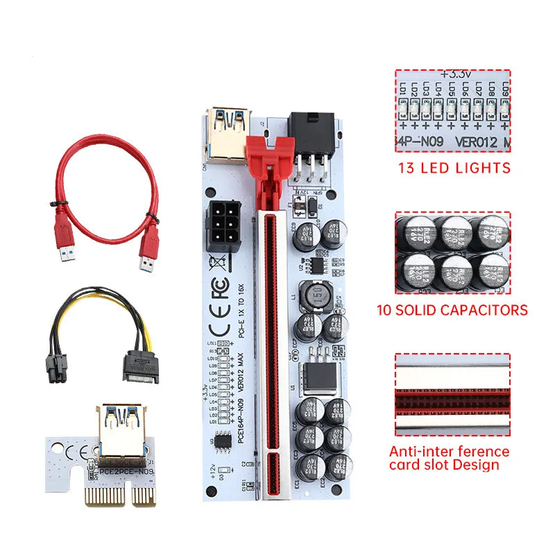 Imagem -04 - Pcie Riser Ver012 Max 012max Riser Pci Express X16 Extensor Usb3.0 Gpu Riser para Placa de Vídeo w Led para Bitcoin Miner Mining Pcs