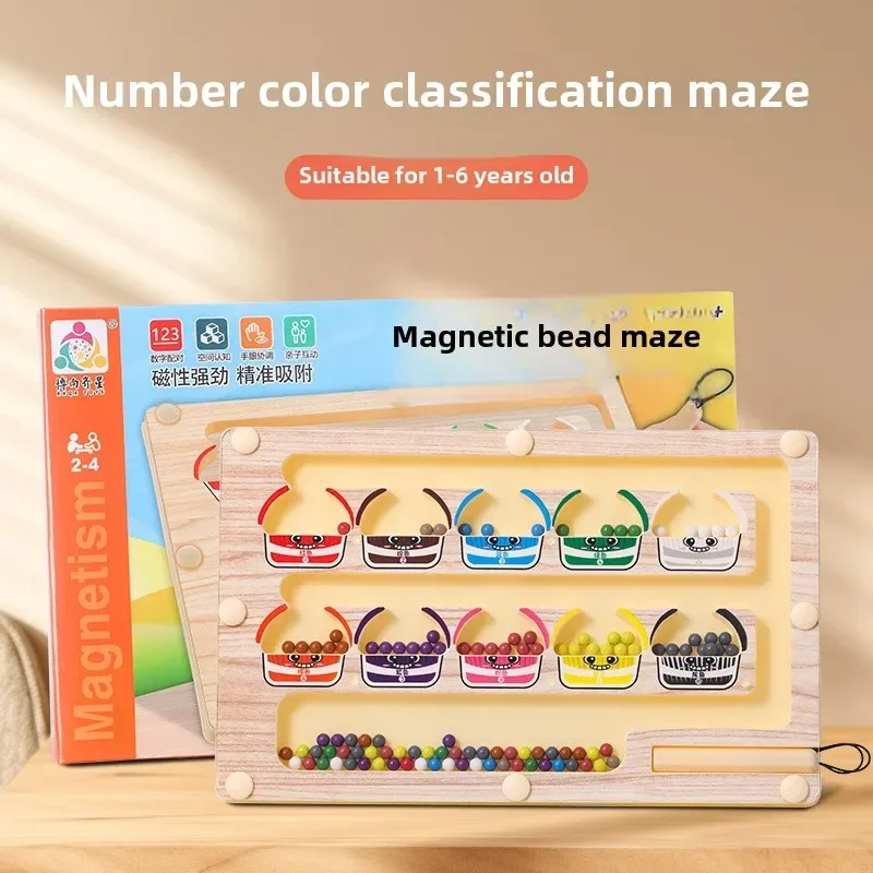 กระดานวาดภาพ ของเล่นเด็กเล็กแบบมอนเตสซอรี่ & เขาวงกตแม่เหล็ก จับคู่สี จับคู่ตัวเลข ฝึกนับเลข กิจกรรมก่อนวัยเรียน