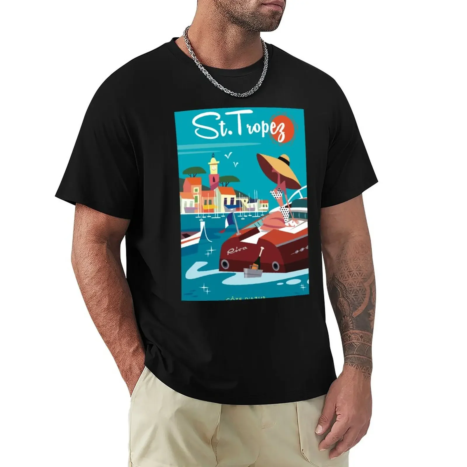 Saint Tropez poster T-Shirt shirts graphic tees Short sleeve tee aesthetic clothes men clothings