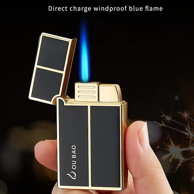 Inflatable lighter metal loud steel sound direct charge windproof blue flame electronic lighter gift