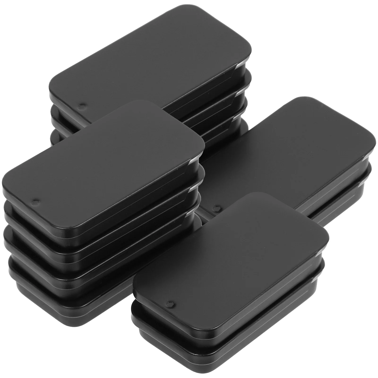 12 Pcs Food Containers with Lids Slide Tin Box Portable Metal Mini Organizer Iron Pocket Small Boxes Black