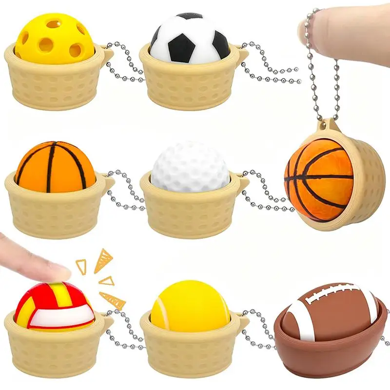 Basketball Football Fidget Clicker Toy 3D Printed Mini Keychain Sensory Stress Relief Toy for Teens Easter Bag Fillers
