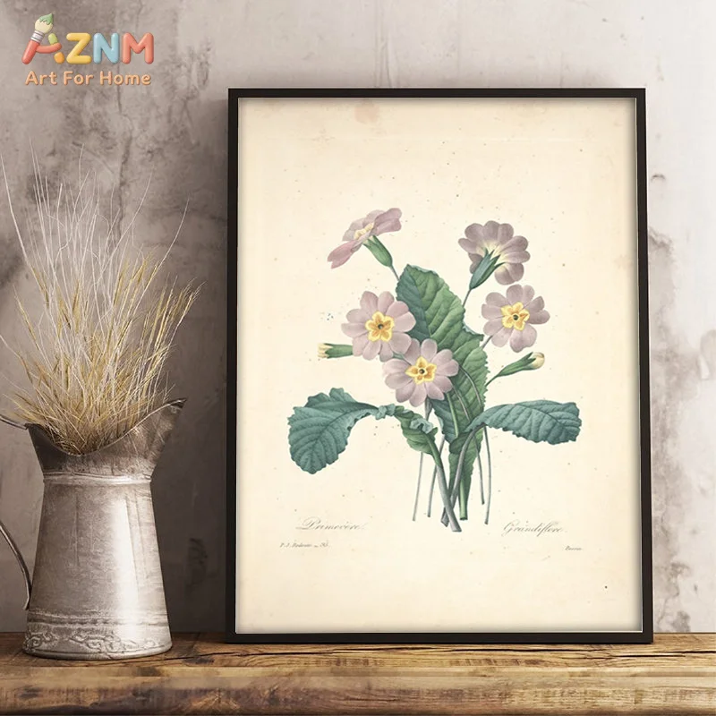 AZNM Vintage Botanical Flower Canvas Poster Frameless Wall Art Antique Rose Pomegranate Primrose Plant Illustration Print For Fa view 3