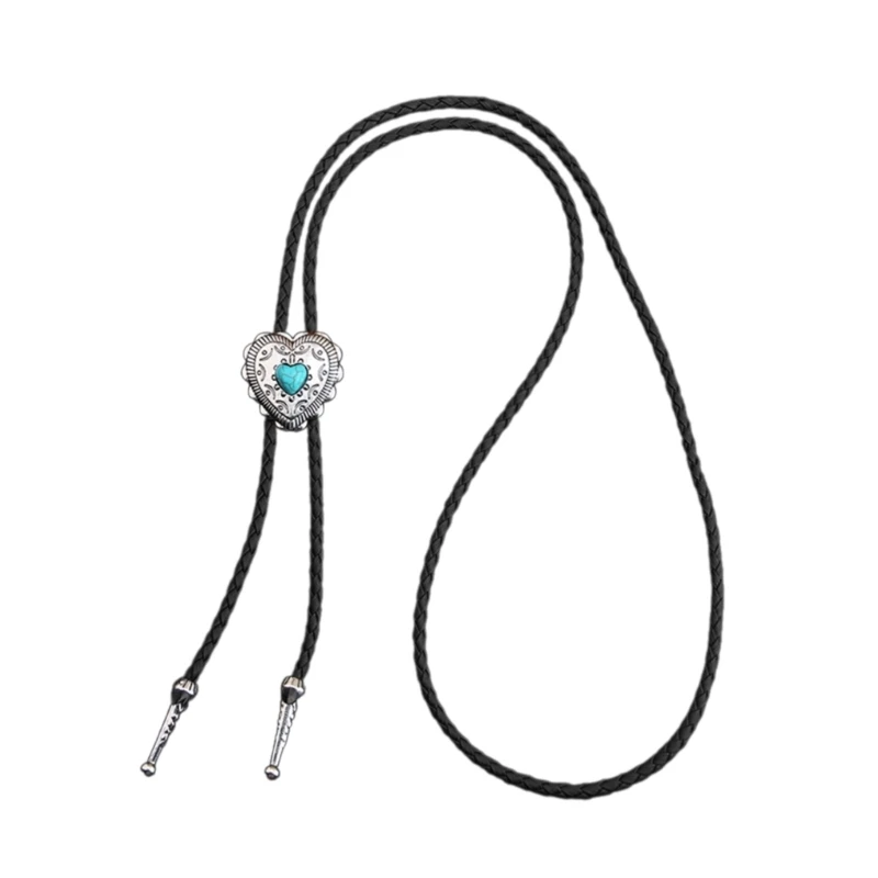 Thanh lịch Bolo Tie với Mặt Dây Chuyền Trái Tim Khắc Cà Vạt Phương Tây Vòng Cổ Mát Bolo Tie Cao Bồi Miền Tây Trang Phục