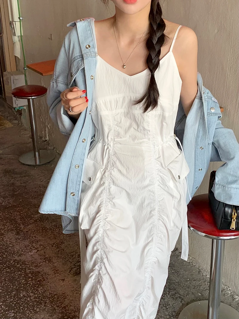 Jupe longue fendue avec ceinture pour femmes, avec cordon amincissant, Design plissé, grande taille, cordon d'épissure