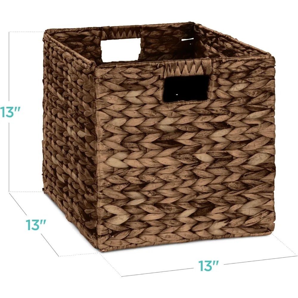 

Hyacinth Baskets, Rustic Set Of 5 Multipurpose Collapsible Storage Organizer, Handwoven Laundry Totes for Bedroom- Brown