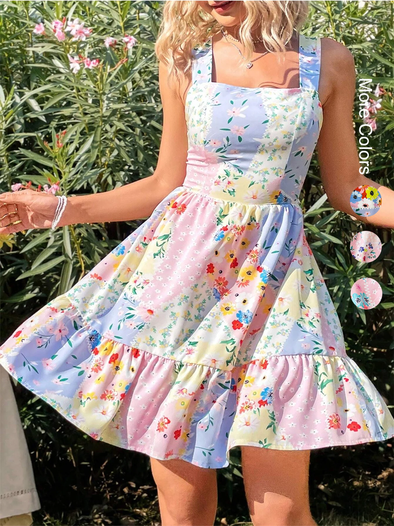 【Boho Chic】Abito floreale senza spalline con dettaglio cravatta sul retro, abito estivo da damigella d'onore per feste in giardino, appuntamenti serati