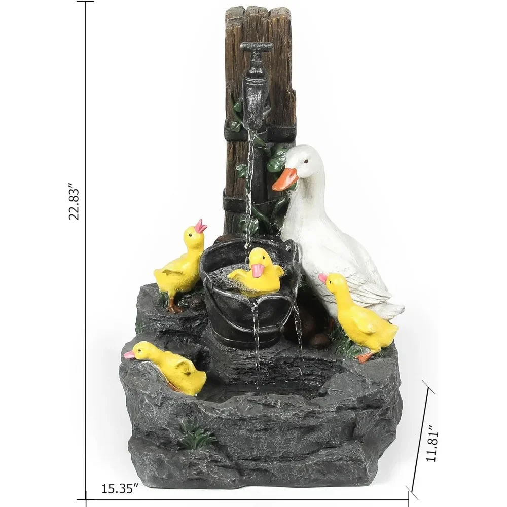 Resin Duck Family Bath Patio Fountain, 3 Tiered Waterfall Fountain Decor for Ourdoor Garden Court Backyard Decking,Fountains