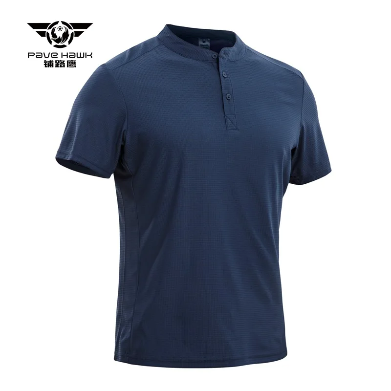 Paving Eagle Quick Drying Henley Shirt Running Elastic Short Sleeve Tactical Outdoor Training Combat Sports Men's Casual T-shirt