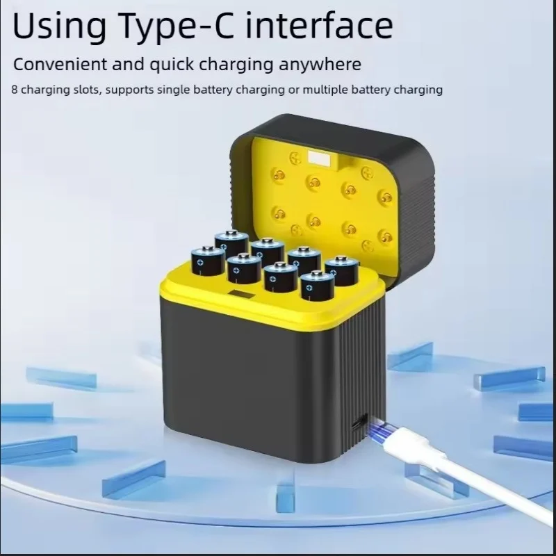 8-Slot Rapid Charger for AA/AAA Lithium-Ion Rechargeable Batteries,1.5V Fast USB Battery Charger Box