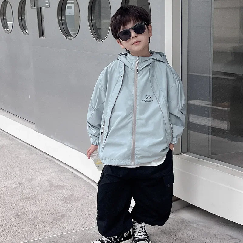 Boy Coat Cardigan Children Cool Autumn Wear 2024 Children Korean Style Fashion Baby Coat Alphabet Printed Boy Hardshell Jacket