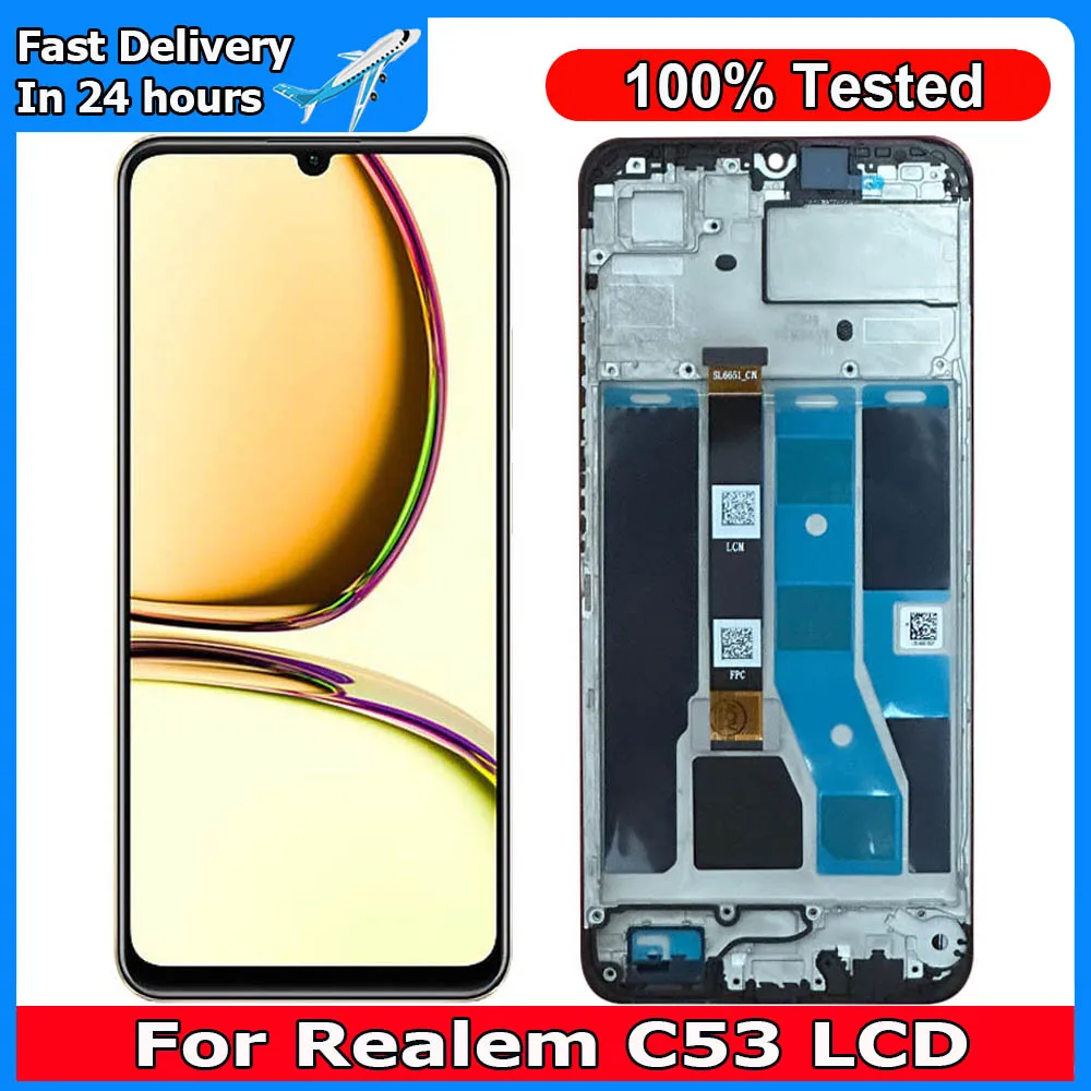 Nowoczesny ekran LCD do Realme C53 – kompletna wymiana z dotykiem i czujnikiem, 6,74 cala