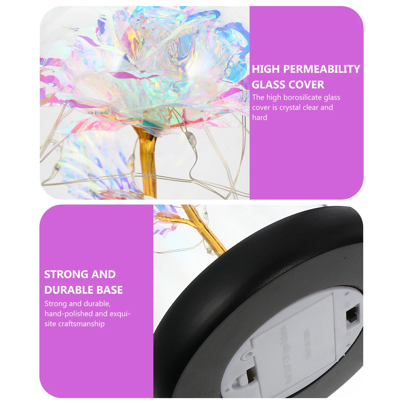 غطاء زجاجي مضيء مقلد وردي إبداعي هدية عيد الحب رومانسية محفوظة على شكل زهرة ديكور منزلي #5