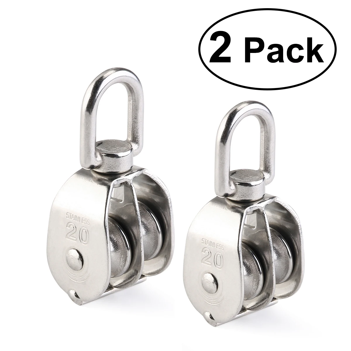 Stainless Steel Double Pulley Block 360 Degrees Rotation M32 Swivel Sheave Hoisting Winch Safety Harness Set Labor