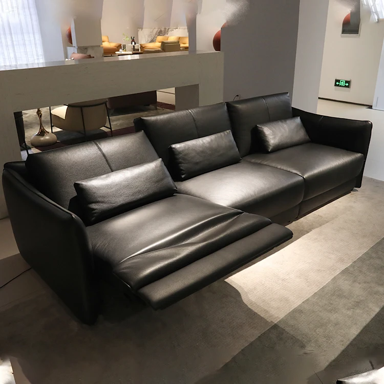 

High Quality Modern Reclining Bed Electric Chair Leather Black 3 Seater Recliner Sofa