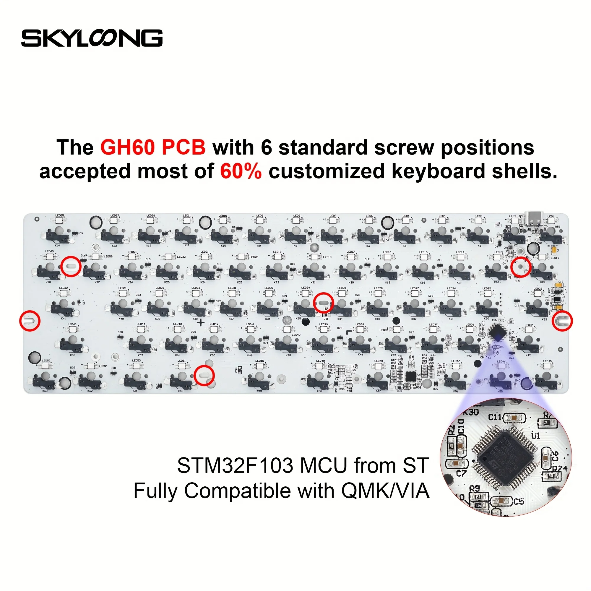 Imagem -06 - Skyloong Gk61 Qmk Via Teclado com Fio Usb-c 60 Layout Interruptor Mecânico Hot-swap Tecla de Espaço Dividida Pbt Dual-shot Keycap Mac Win Teclado para Jogos Rgb Integrado de Baixa Latência