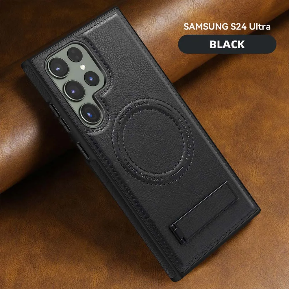 For Samsung Galaxy S24 Ultra S23 Plus S22 Leather Stand Magnetic Wireless Charging Phone Case Fall Prevention Phone Covers